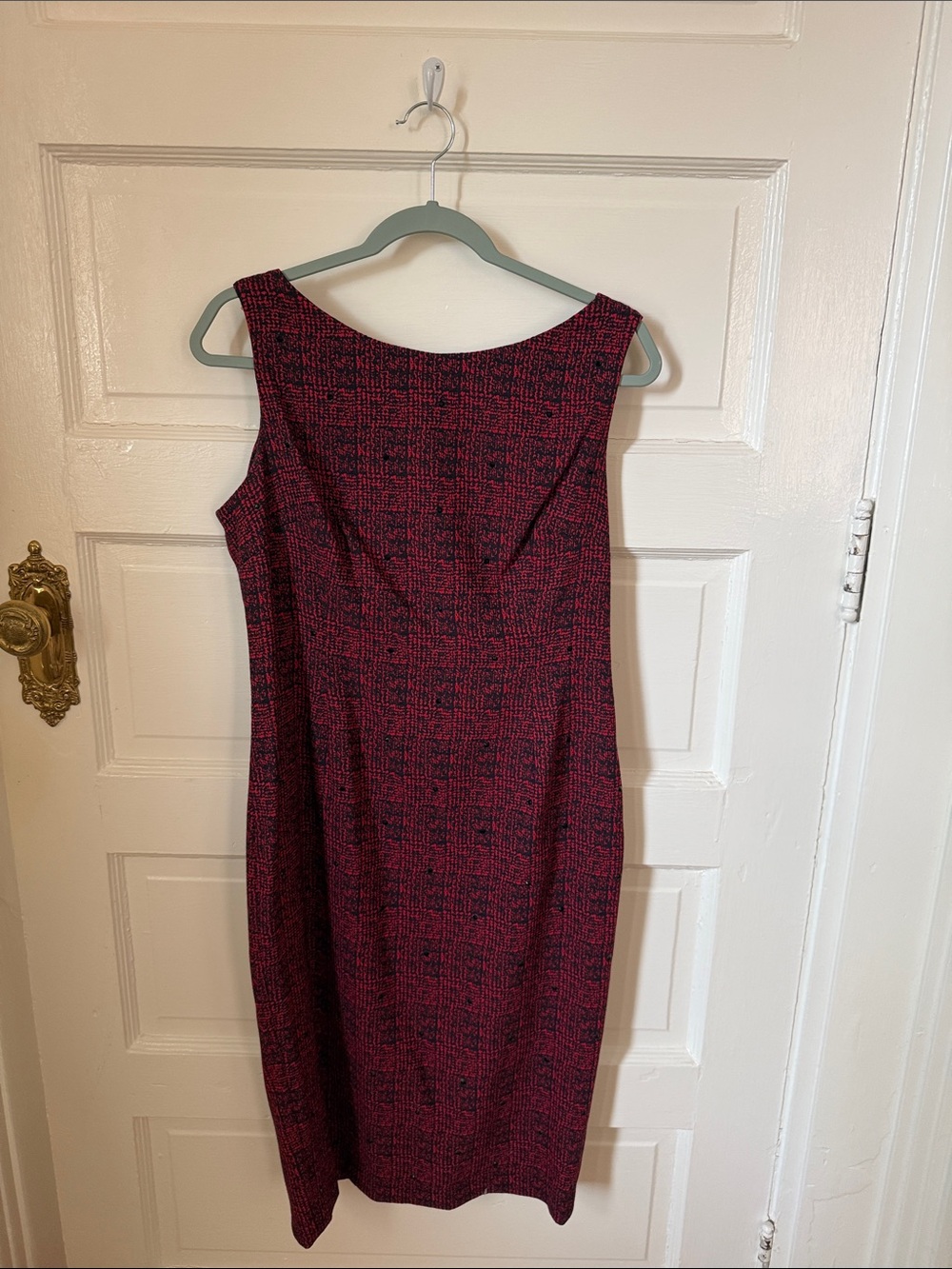 Classic Sleeveless Shift Dress in Burgundy and Black with black sequins